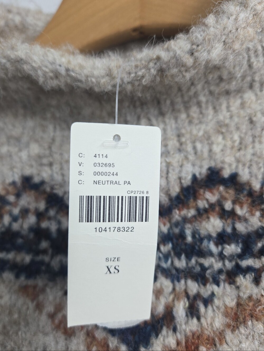 Pilcro Sweater Bird Mock Neck Beige With Navy Trim - Picture 5 of 16